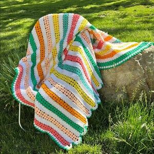 Vintage Striped Crochet Blanket multi colored